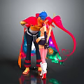 Game And Movie Characters Blue Hair Male With Red Cape And Pink Haired Female