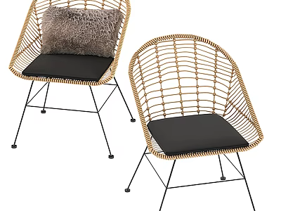 Outdoor Rattan Chairs With Black Metal Frame Black Cushion And Plush Pillow 3d model