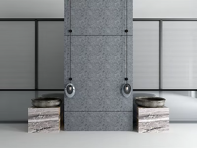 Venetian Blinds In Modern Interior Design With Gray Wall Decor Elements 3d model