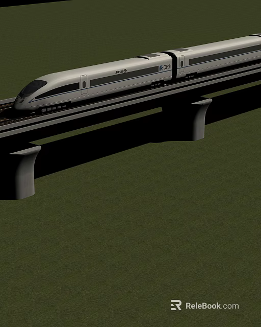High - speed Train With Streamlined Body Running on Viaduct Track Over Green Grass 3d model 