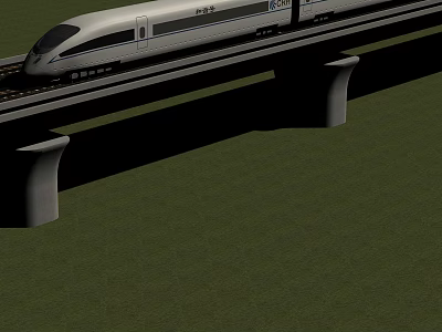 High - speed Train With Streamlined Body Running on Viaduct Track Over Green Grass 3d model