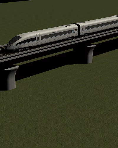 High - speed Train With Streamlined Body Running on Viaduct Track Over Green Grass 3d model