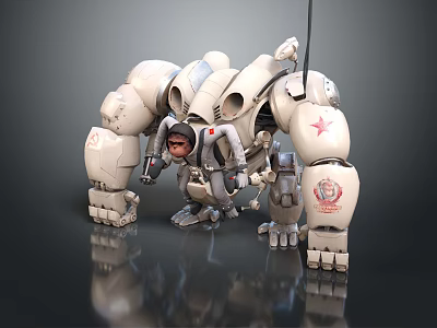 Large White Powerful Smart Machine with Red Star Logo and Operator Mechanical Design 3d model