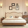 Mid Century Solid Wood Upholstered Double Bed With Comfortable Bedding For Warm Cozy Bedroom Decor