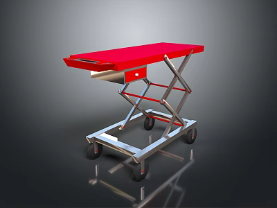 Red Mobile Hydraulic Lift Cart With Metal Frame And Swivel Wheels 3d model