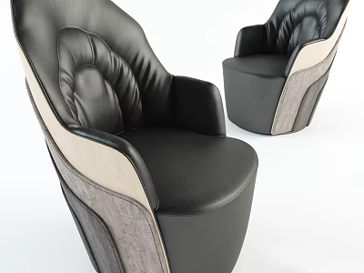Luxury Black Leather Single Sofa With Beige Trim And Wood Grain Design Accents 3d model