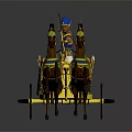 Decorative Toy Chariot With Two Ornate Horses And Colorful Stripes