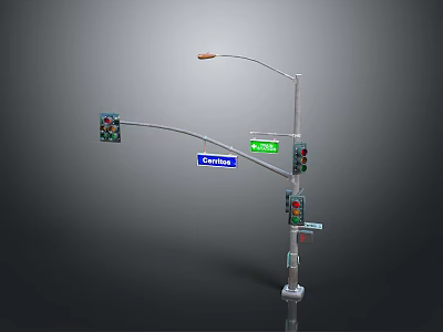 Tall Lamp Post With Traffic Lights Street Lamp And Orchard Road Sign 3d model