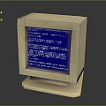 Vintage Computer Monitor Displaying Blue Screen With White Text Content