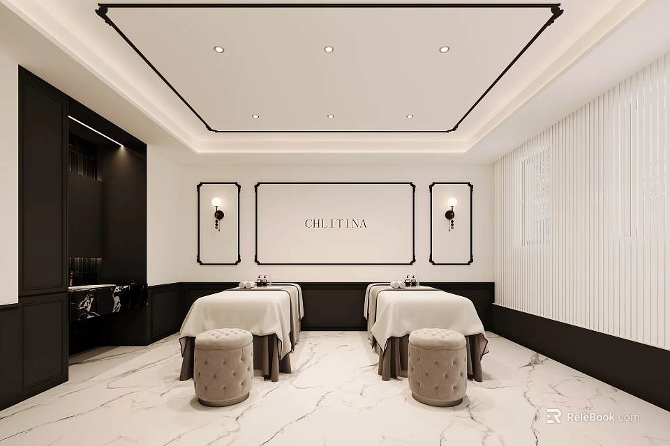 High End Elegant Beauty Salon Interior With Comfortable Spa Treatment Beds And Premium Marble Flooring 3d model 
