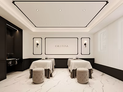 High End Elegant Beauty Salon Interior With Comfortable Spa Treatment Beds And Premium Marble Flooring 3d model