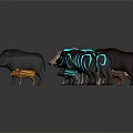 Collection Of Character And Creature Models With Brown Black And Blue Glowing Patterns