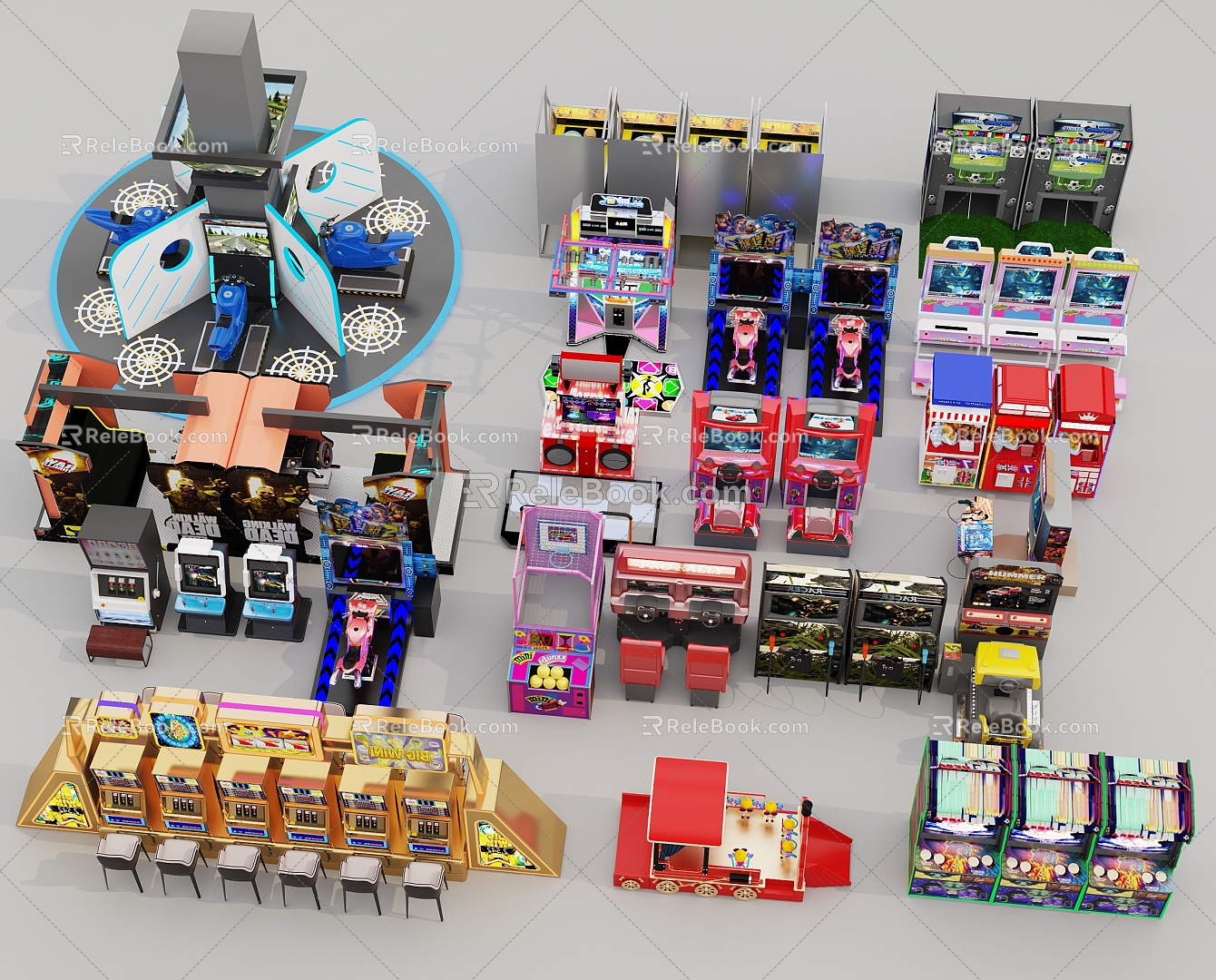 Game machine equipment in video game city 3d model