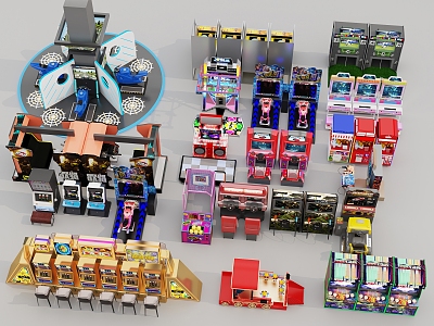 Game machine equipment in video game city 3d model