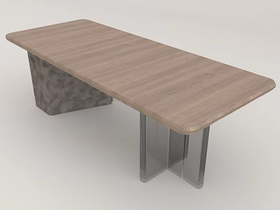 Modern Office Desk With Wooden Top Textured Base And Metal Frame Legs 3d model