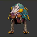 Game Movie Character Fantasy Monster With Blue Orange Yellow Spiked Horns Sharp Teeth Clawed Feet
