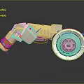 Industrial Machinery Equipment With Beige Body Circular Wheel Pink Center And Orange Cable