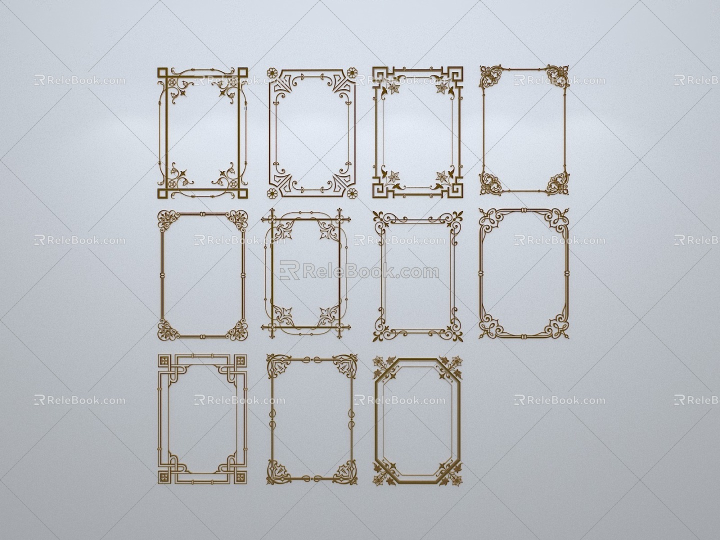 Chinese-style window grilles silhouette pane window sill border openwork window 3d model