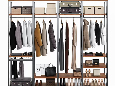 Organized Modern Closet With Hanging Clothes Folded Items Shoes And Storage Boxes 3d model