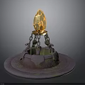 Ornate Fantasy Torch With Golden Crystal Flame Hanging Chains And Purple Mossy Base