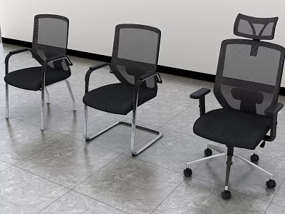 Modern Office Chairs With Mesh Backrest Armrests Chrome Frame And Swivel Fixed Bases 3d model