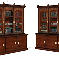Traditional Wooden Bookcases with Glass Doors Filled with Books and Bottom Cabinets