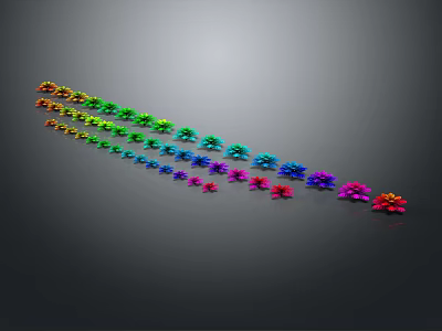 Cartoon Scene With Vibrant Rainbow Colored Flowers Arranged In Cheerful Line 3d model
