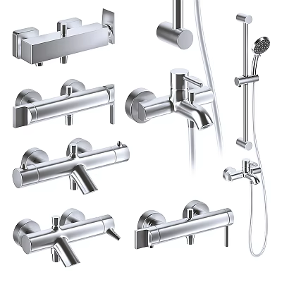 Modern Chrome Shower Faucet Set With Handheld Overhead Sprayers And Valve Handles 3d model