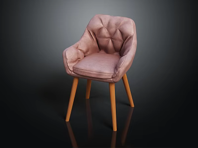Pink Tufted Fabric Single Sofa With Elegant Wooden Legs Design 3d model