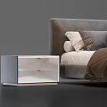 Modern Double Bed With Gray Headboard Brown Blanket And Gray Beige Decorative Pillows