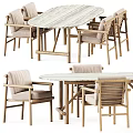 Modern Elegant Wooden Dining Chairs With Linen Cushions And Marble Top Table