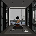 Modern Walk in Closet Design with Dark Cabinets Large Window Blinds Mirror Chair and Storage