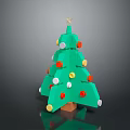 Festive Green Christmas Tree With Colorful Decorative Balls Star On Top And Wooden Base