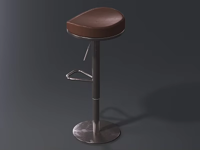 Stylish Modern Bar Stool With Brown Leather Seat And Metal Frame Footrest 3d model