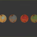 Colorful Oil Barrels Featuring Decorative Patterns And Rusty Texture On Black Surface Gray Background