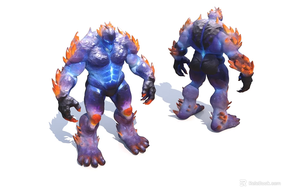 Giant Flame Elemental Game Movie Character With Blue Purple Muscular Body 3d model 