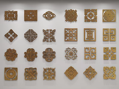 Various Decorative Wooden Carvings With Intricate Patterns And Designs 3d model