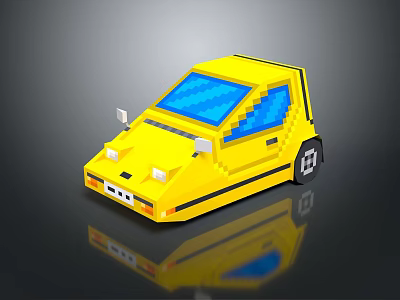 Yellow Block Toy Car With Blue Windows And Playful Retro Design 3d model
