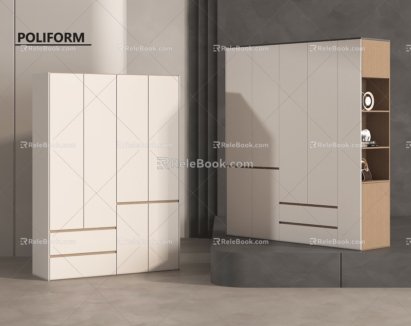 Wardrobe wood adult non-corner swing door 3d model