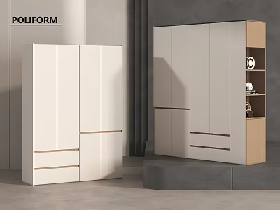 Modern Minimalist White Wardrobe Interior Design With Drawers And Open Shelves 3d model