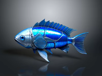 Blue Metallic Mechanical Fish Design With Shiny Scales And Mechanical Parts 3d model