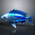 Blue Metallic Mechanical Fish Design With Shiny Scales And Mechanical Parts