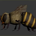 Detailed 3D Rendered Bee Model With Yellow Black Stripes And Transparent Wings