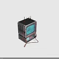 Retro Electronic TV With Old Fashioned Design Green Screen Display Red Background And Wires