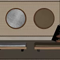 Japanese Style Interior With Wall Mounted Round Cushions Square Seats And Incense Burner