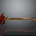 Worn Red Axe With Wooden Handle On Gray Background And Reflection