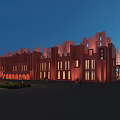 Modern Red Commercial Complex With Unique Architecture And Illuminated Windows At Nighttime 3d model