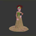 Game And Movie Character With Elaborate Black Hairstyle Green Sleeveless Top Gold Striped Flared Skirt