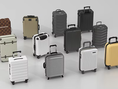 Multiple Stylish Suitcases With Different Colors And Designs For Travel Luggage Collection 3d model