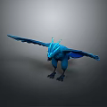Blue Glowing Fantasy Bird Creature With Spread Wings Standing Pose Design 3d model